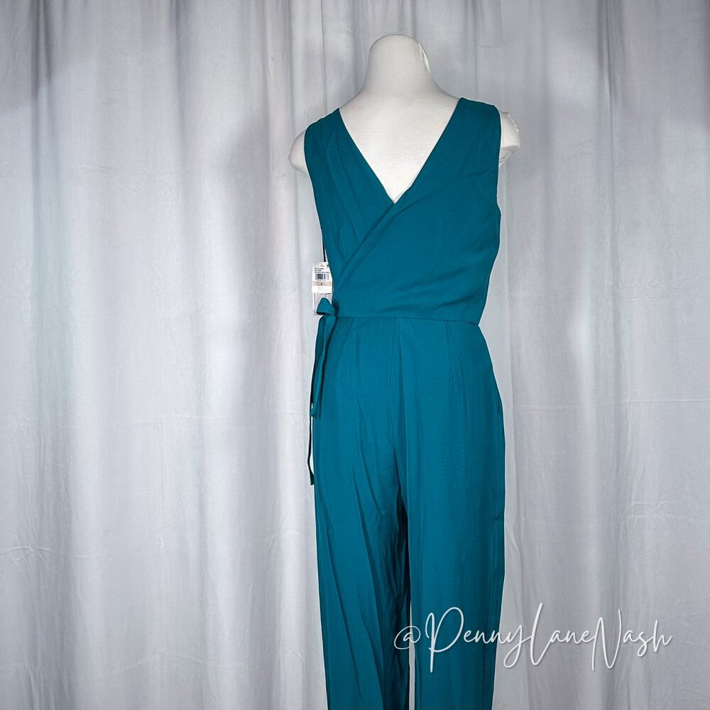 NWT 1.State Sleeveless Twill V Neck Wrap Jumpsuit Teal Size 2 - Picture 12 of 15